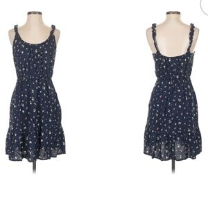 Banana Republic Factory Blue Floral Ruffle Spaghetti Strap Dress